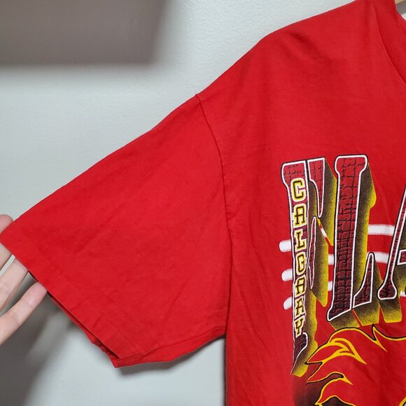 HANES Heavyweight Vintage Calgary Flames T-Shirt Woody Sports NHL Retro Men's XL - Picture 2 of 11
